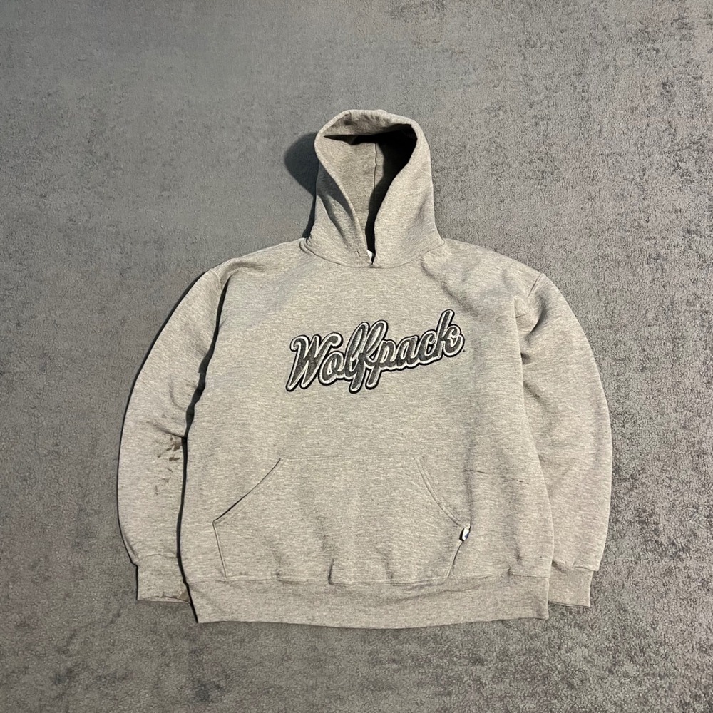 Vintage Russell Athletic Wolfpack NC State Hoodie Mens Large College Gray
